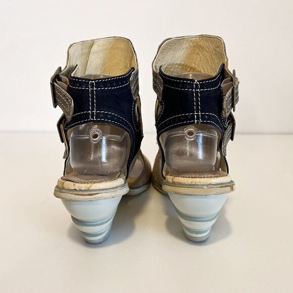 NWOB Eject Monochromatic Two Tone Ankle Wrap Artsy Leather Sandals - Picture 4 of 5